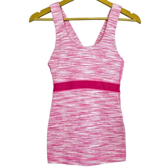 Lululemon Womens Scoop Neck Tank Top Size 8 Stretch Mesh Built in Bra Cross Back - Picture 1 of 8